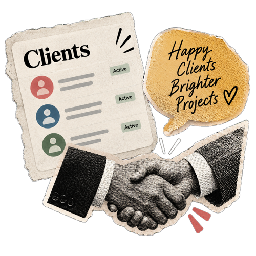 A Wiro client record showing contacts, live projects, payments and shared files in one place