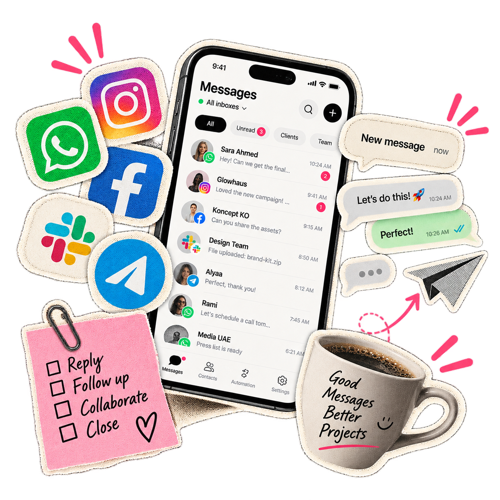 The Wiro messages hub, with client and team conversations in a shared inbox
