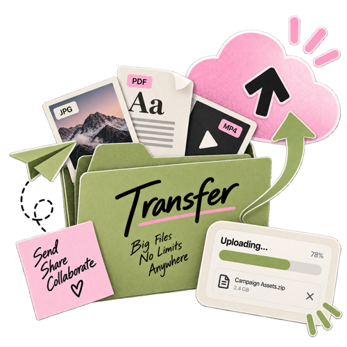 The Wiro transfer page, sending large files to a client on a branded drop link